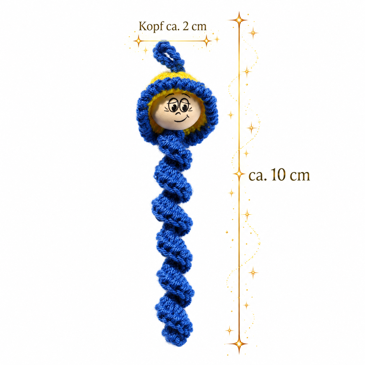 Größenangabe des Würmchens mit etwa 10 cm Gesamtlänge und etwa 2 cm Kopf